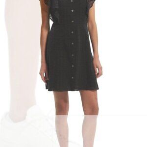 Theory Black Nova Eyelet Flutter Sleeve Mini Shirtdress